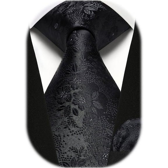 HISDERN Men Floral Ties Woven Classic 3.4" Necktie Set Formal tie Pocket Square for Wedding with Handkerchief Gift Box