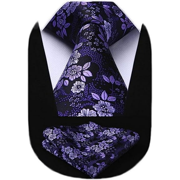 HISDERN Men Floral Ties Woven Classic 3.4" Necktie Set Formal tie Pocket Square for Wedding with Handkerchief Gift Box