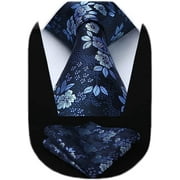 HISDERN Men Floral Ties Woven Classic 3.4" Necktie Set Formal tie Pocket Square for Wedding with Handkerchief Gift Box