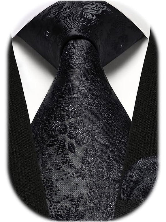 Men Floral Ties Woven Classic 3.4" Necktie Set Formal tie Pocket Square for Wedding with Handkerchief Gift Box