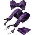 thumbnail image 1 of HISDERN Men Paisley Suspender Bow Ties Set Pocket Square Set Adjustable 6 Clips Braces Purple Black, 1 of 7