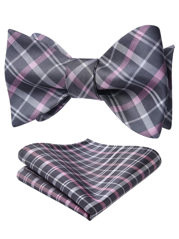 Men Plaid Bow Ties Gray Self Tie Bow Tie Formal Tuxedo Wedding Bowtie Handkerchief Set