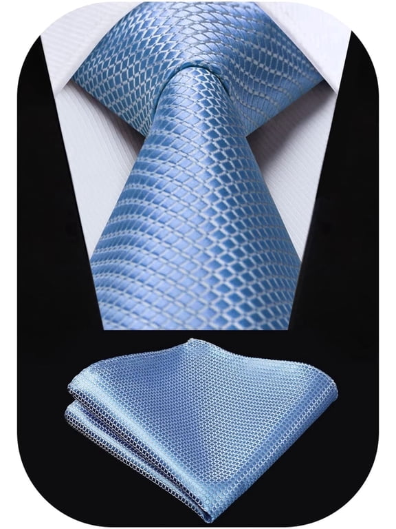 Light Blue Ties for Men Checkered Tie and Pocket Square Set Formal Business Tie with Gift Box