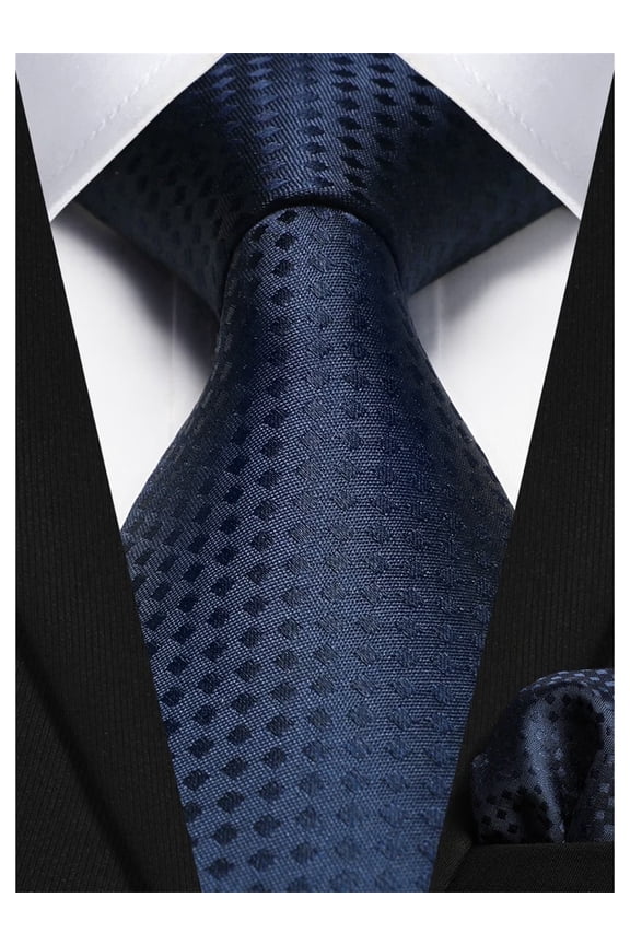Blue Ties for Men Plaid Checkered Formal Men's Necktie & Pocket Square Set Business Interview Tie