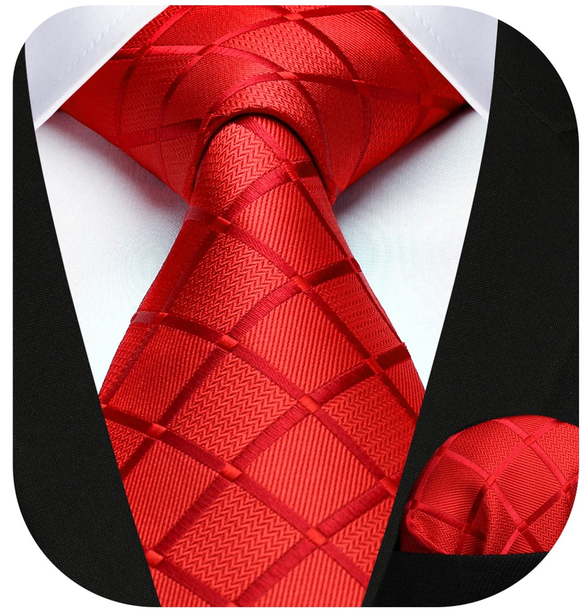 HISDERN Men Plaid Checkered Tie Handkerchief Woven Classic Formal Men's