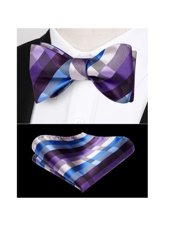 Men Purple Plaid Bow Ties Self Tie Bow Tie Formal Bowtie Tuxedo Bowties Pocket Square Set