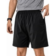 HISDERN Mens Black Shorts 7.8 In Inseam Drawstring Waist Quick Dry Athletic Shorts with Deep Pockets