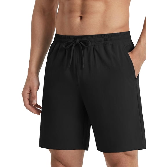 HISDERN Men's Casual Shorts 7 Inch Inseam Drawstring Elastic Waist Athletic Shorts with Pockets Black