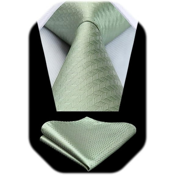 HISDERN Men Solid Houndstooth Necktie, Green