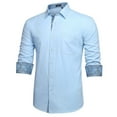 thumbnail image 1 of HISDERN Men's Button Down Dress Shirts Casual Long Sleeve Shirt Inner Contrast Shirt Blue Paisley, 1 of 7