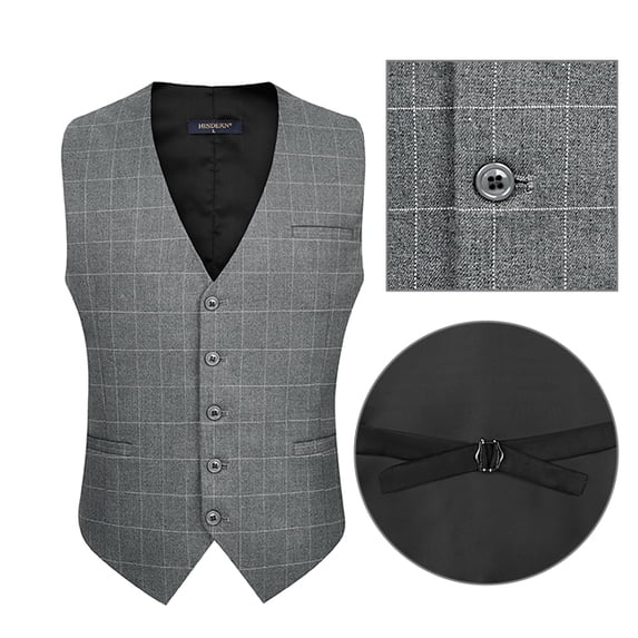 Poclets HISDERN Men's Gray Suit Vest Waistcoat with 3 Pockets Slim Fit for ...