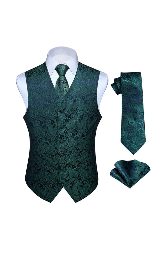 Men's Green Suit Vest Formal Waistcoat Tuxedo Dress Vest Tie Set for Suit or Tuxedo 3PCS L