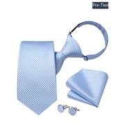HISDERN Light Blue Pre Tied Ties for Men, 3.15 inch Wide Adjustable Necktie with Pocket Square Cufflinks Set Tie Wedding
