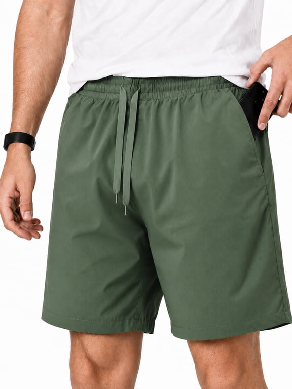 Mens Nylon Shorts 7.8" Inseam 4-Way Stretch Drawstring Waist Athletic Shorts with Deep Pockets