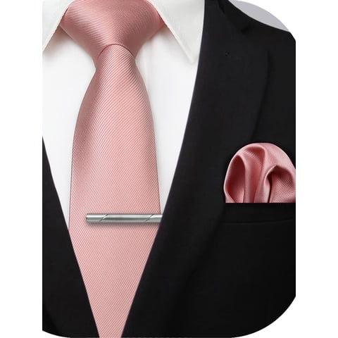 Ties for Men Solid Color Woven Tie and Pocket Square Neckties Clip Sets Business Satin Tie