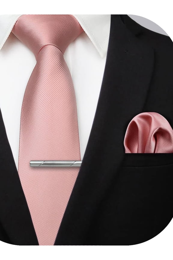 Ties for Men Solid Color Woven Tie and Pocket Square Neckties Clip Sets Business Satin Tie
