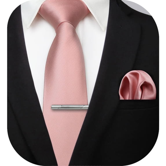 HISDERN Ties for Men Solid Color Woven Tie and Pocket Square Neckties Clip Sets Business Satin Tie