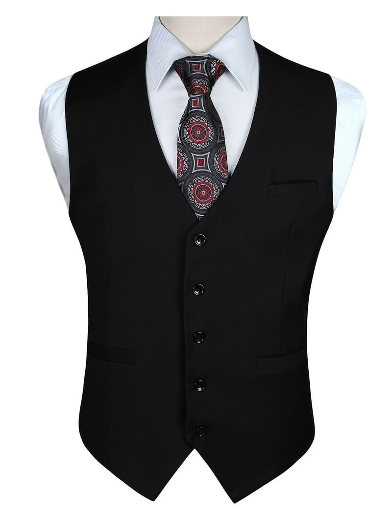 HISDERN Men's Suit Vest, Black Formal Dress Waistcoat with - Main Image