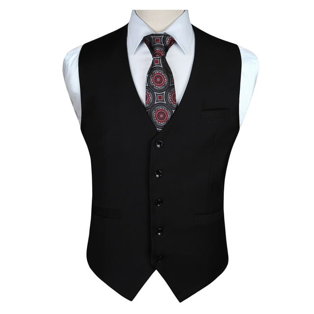 HISDERN Men's Suit Vest Black Business Formal Dress Waistcoat Vest with