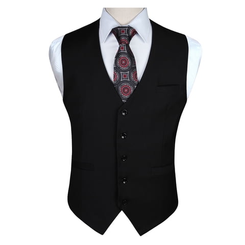 Men's Suit Vest Black Business Formal Dress Waistcoat Vest with 3 Pockets for Suit or Tuxedo