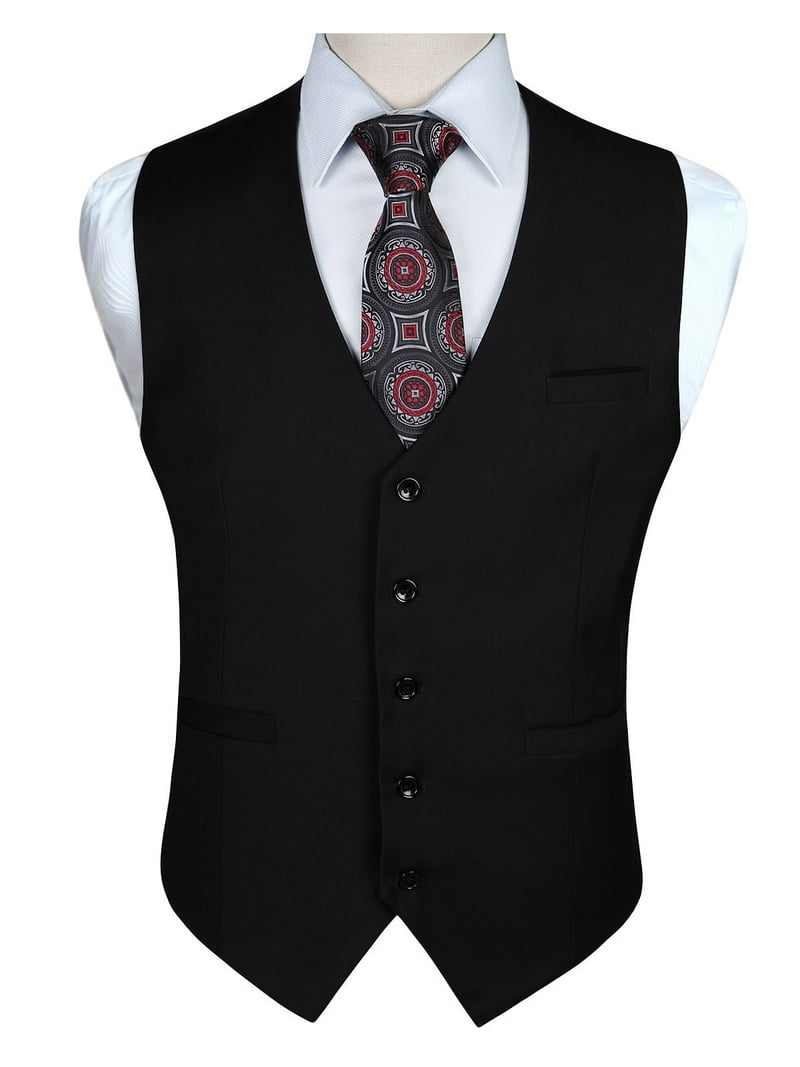 HISDERN Men's Suit Vest, Black Formal Waistcoat with Pockets