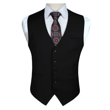 HISDERN Men's Suit Vest Black Business Formal Dress Waistcoat Vest with 3 Pockets for Suit or Tuxedo