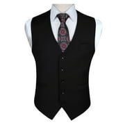 HISDERN Mens Suit Vest Black Business Formal Dress Waistcoat Vest with 3 Pockets for Suit or Tuxedo