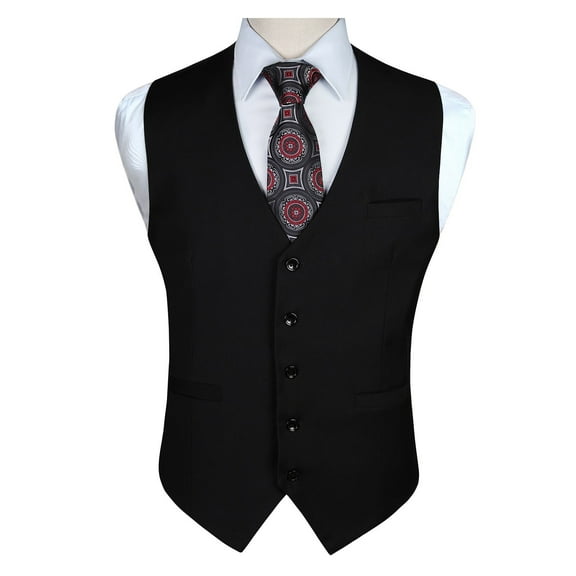 HISDERN Men's Suit Vest Black Business Formal Dress Waistcoat Vest with 3 Pockets for Suit or Tuxedo
