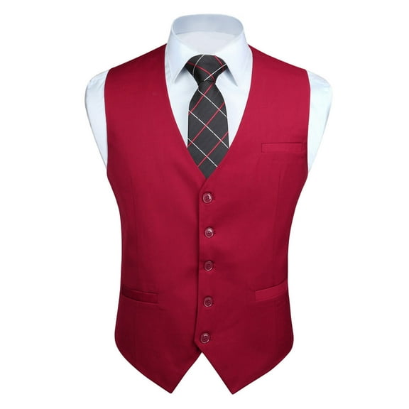 HISDERN Men's Suit Vest Business Formal Dress Waistcoat Vest with 3 Pockets for Suit or Tuxedo Burgundy