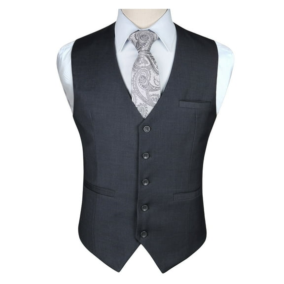HISDERN Men's Suit Vest Business Formal Dress Waistcoat Vest with 3 Pockets for Suit or Tuxedo Charcoal