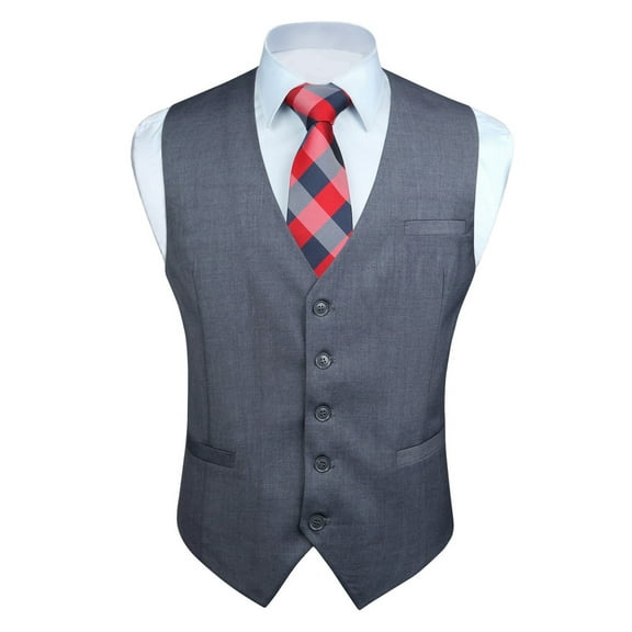 HISDERN Men's Suit Vest Business Formal Dress Waistcoat Vest with 3 Pockets for Suit or Tuxedo Dark Grey