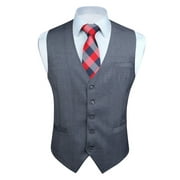 HISDERN Mens Suit Vest Business Formal Dress Waistcoat Vest with 3 Pockets for Suit or Tuxedo Dark Grey