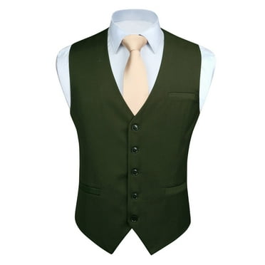 HISDERN Men's Suit Vest Business Formal Dress Waistcoat Vest with 3 Pockets for Suit or Tuxedo Green