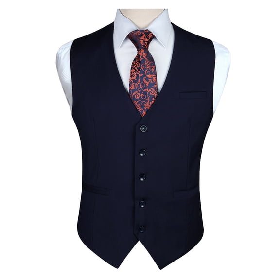 HISDERN Men's Suit Vest Business Formal Dress Waistcoat Vest with 3 Pockets for Suit or Tuxedo Navy Blue