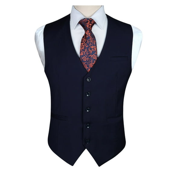 HISDERN Men's Suit Vest Business Formal Dress Waistcoat Vest with 3 Pockets for Suit or Tuxedo Navy Blue
