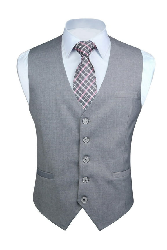 Men's Suit Vest Grey Business Formal Dress Waistcoat Vest Wedding with 3 Pockets for Suit or Tuxedo