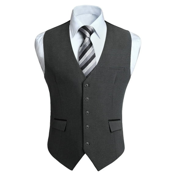 HISDERN Men's Suit Vest Lightweight Slim Fit Dress Vests Formal Waistcoat for Gentleman Dark Grey