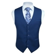 HISDERN Men's Suit Vest Navy Blue Business Formal Dress Waistcoat Vest with 3 Pockets for Suit or Tuxedo