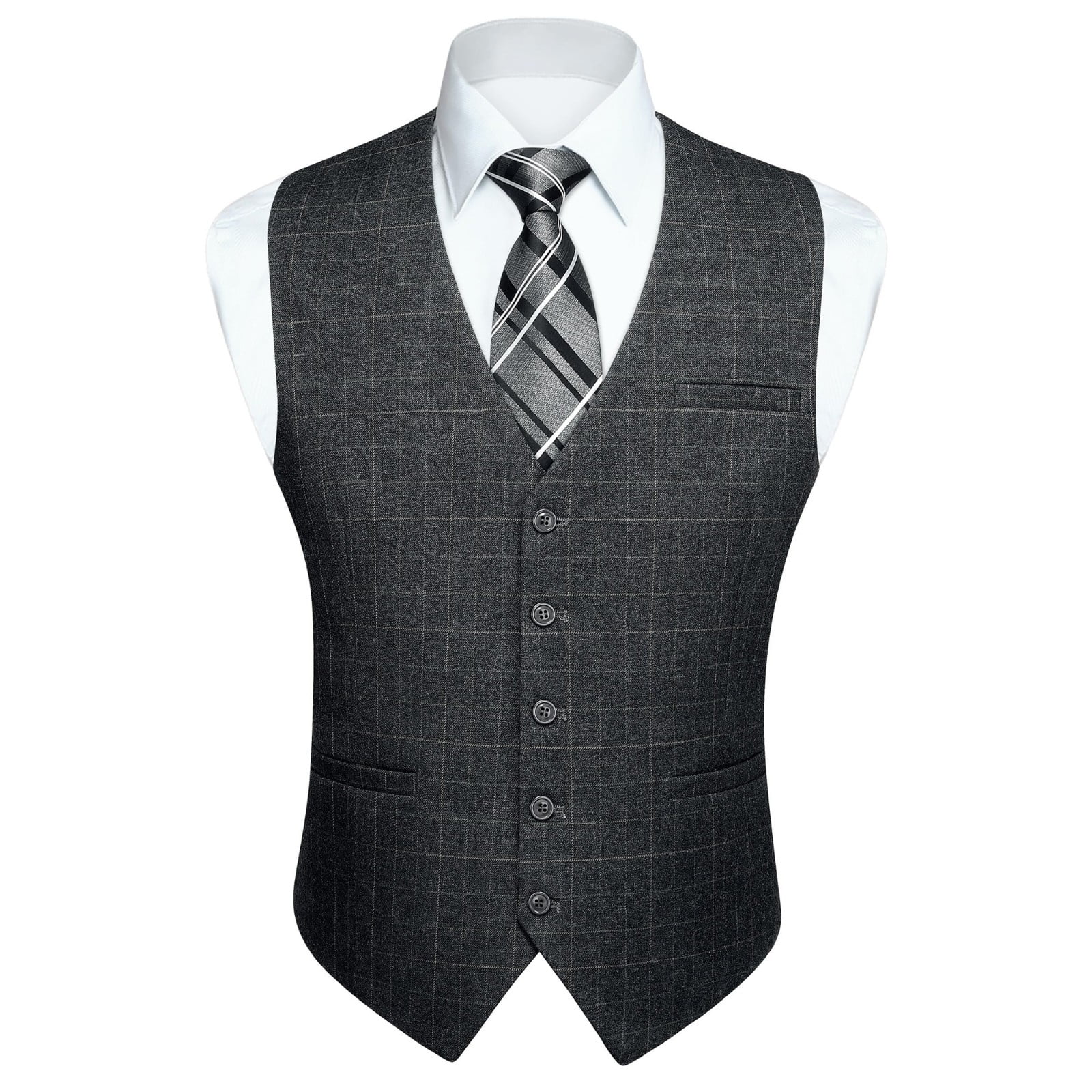 HISDERN Men's Suit Vest Plaid Dress Vest for Men Slim Fit Formal ...