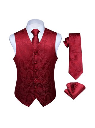 Men's Burgundy Wine Red Tuxedo Vest & Tie Set – Full Back, Formal Wedding Prom Attire