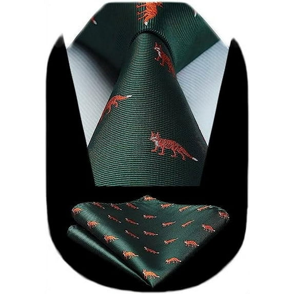 HISDERN Mens Animal Ties Woven Classic 3.4" Necktie Set Formal tie Pocket Square for Wedding with Handkerchief Gift Box