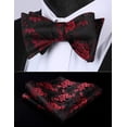 thumbnail image 1 of HISDERN Mens Bow Ties Burgundy Floral Bowties Handkerchief Bowtie Pocket Square Set Self Tie Bowtie, 1 of 8