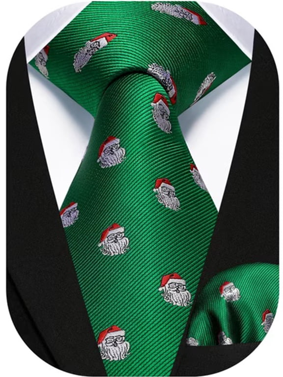 Mens Christmas Tie Set Classic Xmas Neckties with Pocket Square Party Vacation Snowman