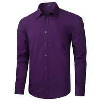 HISDERN Mens Dress Shirts Long Sleeve Button Down Shirts Casual Solid Formal Business Shirt Purple