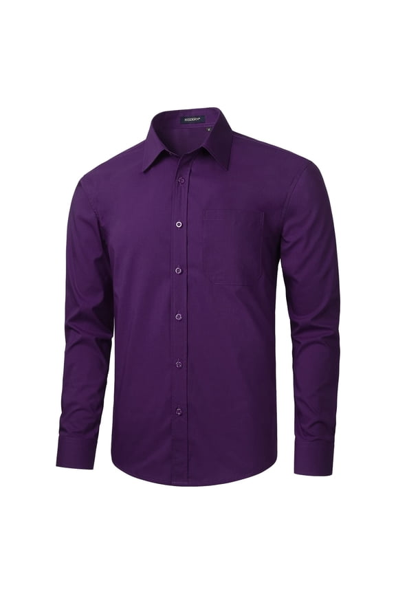 Mens Dress Shirts Long Sleeve Button Down Shirts Casual Solid Formal Business Shirt Purple