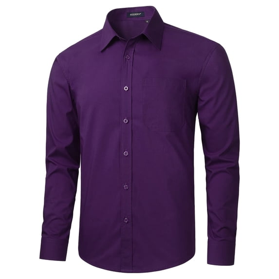 HISDERN Mens Dress Shirts Long Sleeve Button Down Shirts Casual Solid Formal Business Shirt Purple