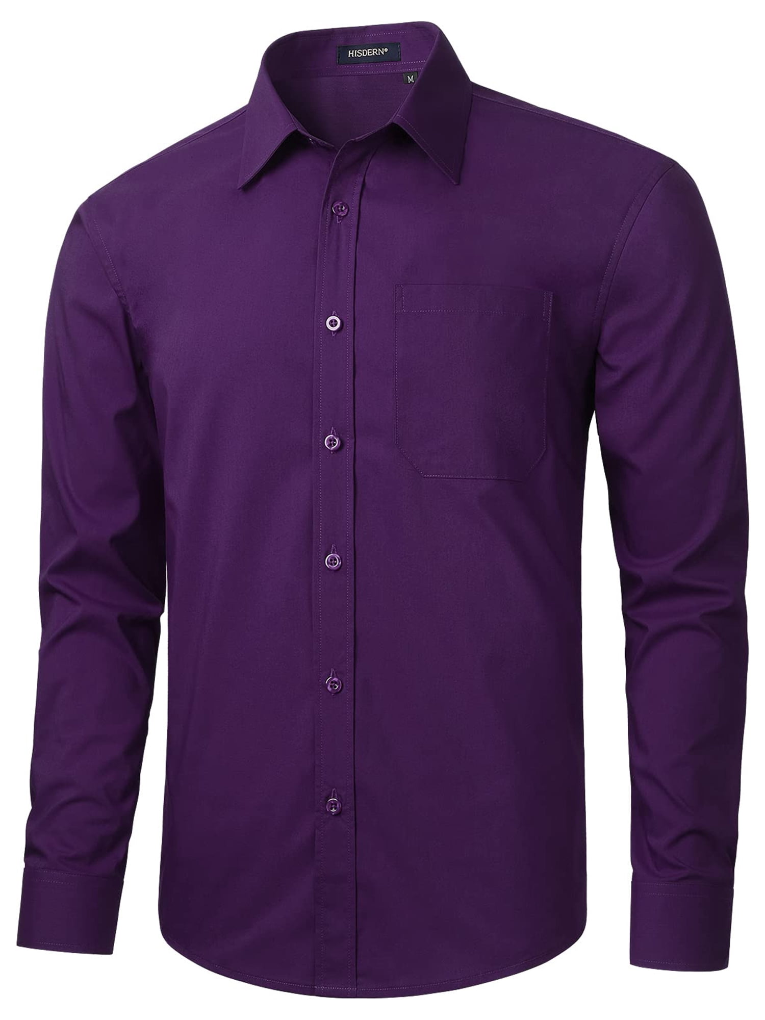 HISDERN Mens Purple Long Sleeve Dress Shirt Button Down Casual Formal  Business Shirt - Walmart.com