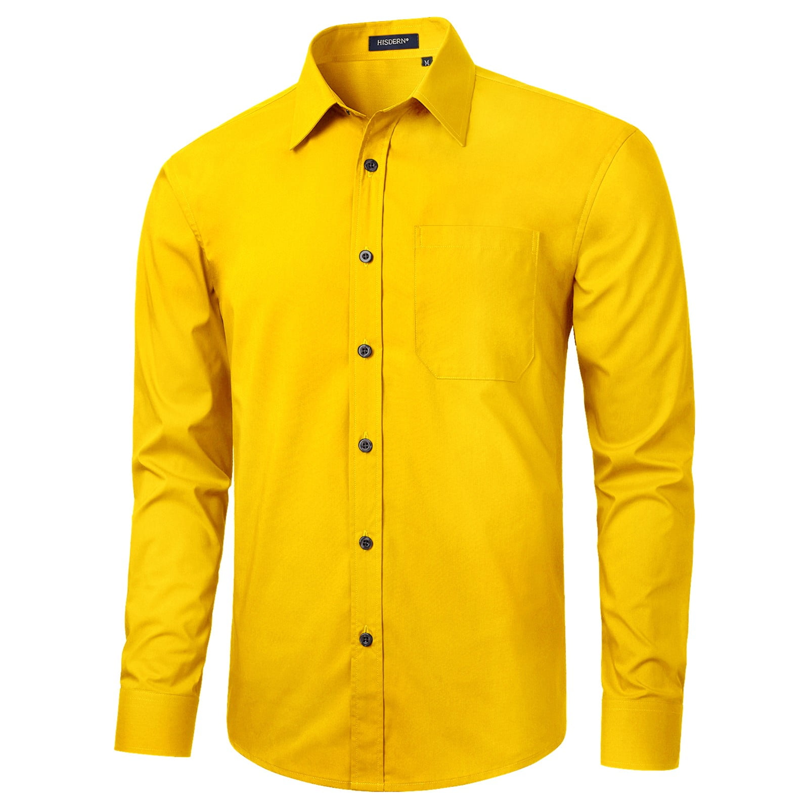HISDERN Yellow Dress Shirts for Men Long Sleeve Casual Button Down