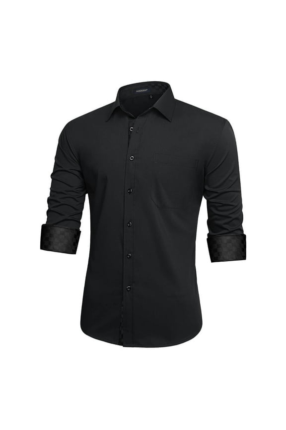 Mens Formal Dress Shirts Long Sleeve Shirt Casual Button Down Shirt Business Shirt Black