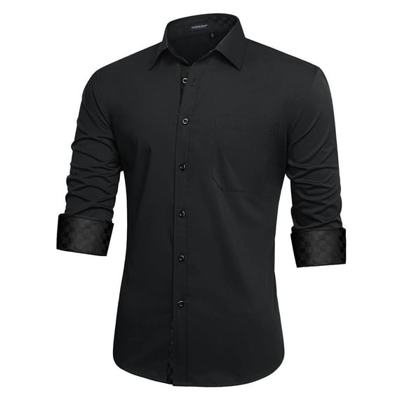 HISDERN Mens Formal Dress Shirts Long Sleeve Shirt Casual Button Down Shirt Business Shirt Black
